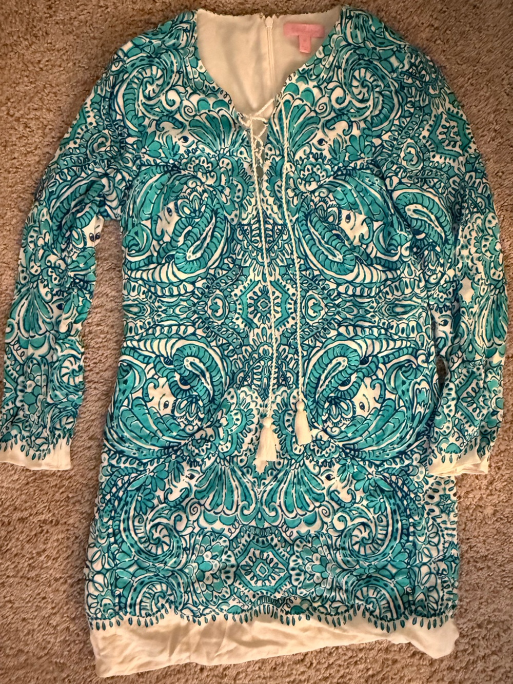 Lilly Pulitzer Teal & White Paisley Long Sleeve Dress